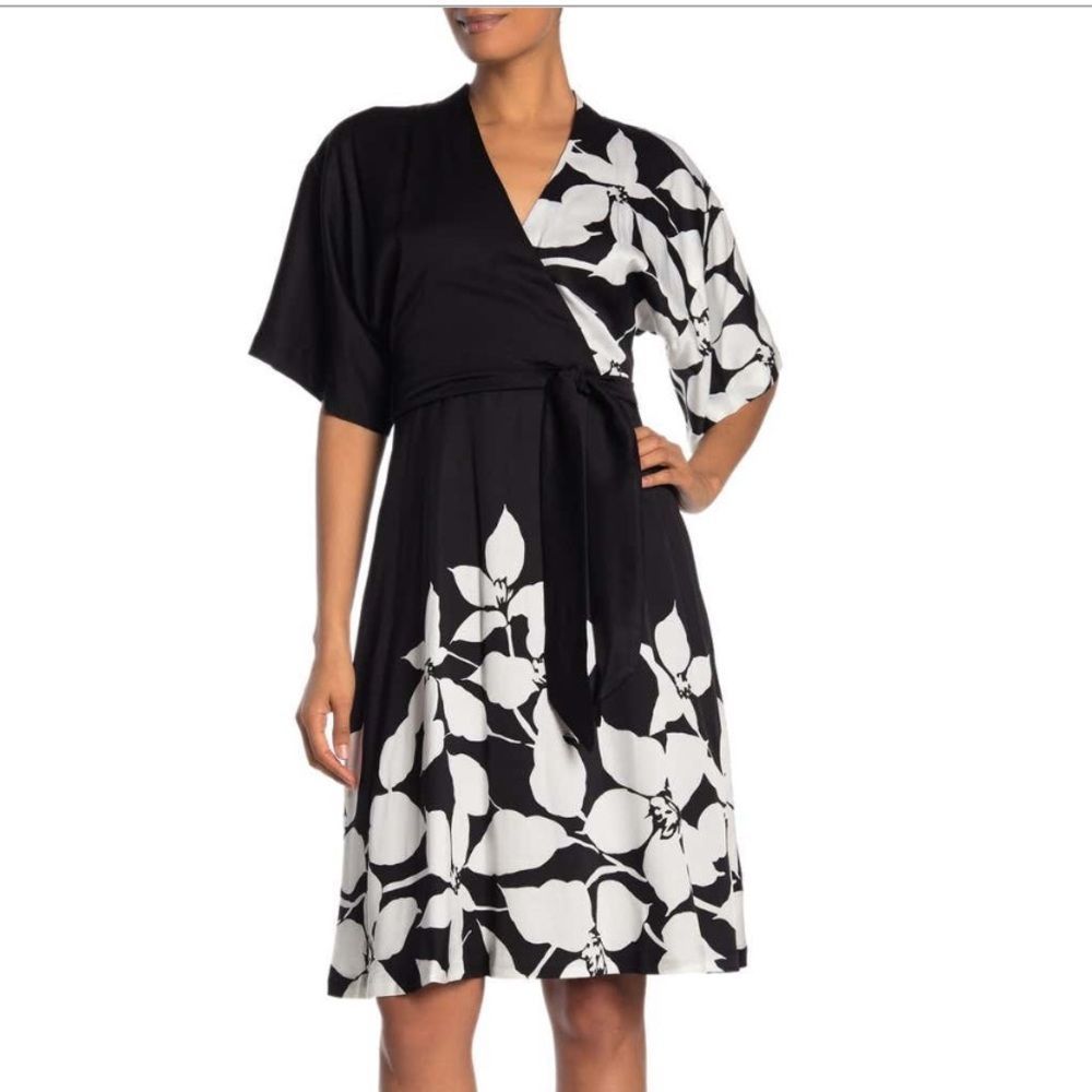 New Trina Turk Magnolia Black White Tie Dress